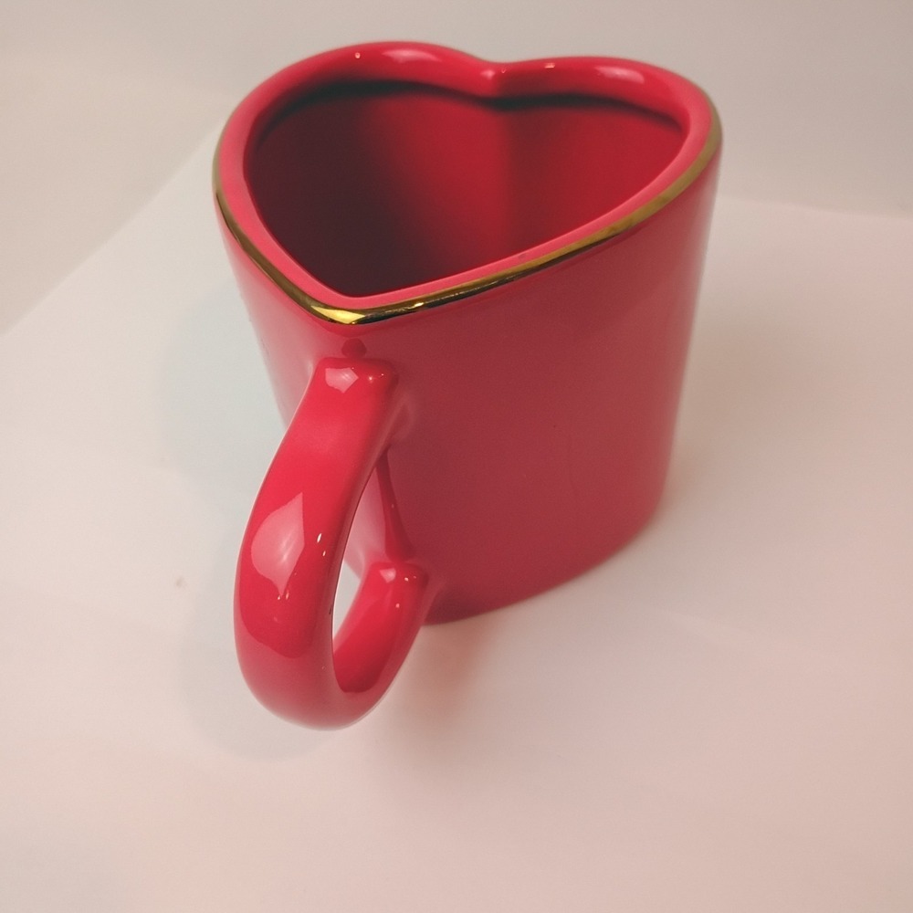 Threshold Stoneware Dark Pink Red Heart Shaped Coffee Tea Mug W/ Gold Trim